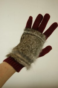  rękawiczki  wełniane z futerkiem naturalnym 020202 bordo
