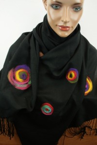 duży szal cienka wełenka  ręcznie filcowana aplikacja   008444  / 70x180 cm 