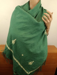duży szal haftowany 60% pashmina 40% jedwab 0025460 pashmina  zieleń szałwia