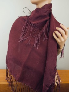  apaszka chustka jedwabna żakardowa z frędzlami  75x75 cm/ 0039920 bordo