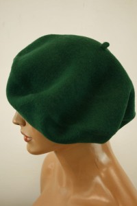 Beret wełniany obszerny duży 12 cali /  0057604 zieleń butelka 