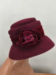 kapelusz 100% wełna filc od modniarki hand made 0650058 /  r.55-58 cm bordo