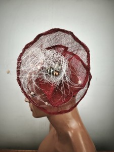 fascynator lekki sizal sinamay 3D / 0061005 wiśnia bordo zgaszona czerwień 