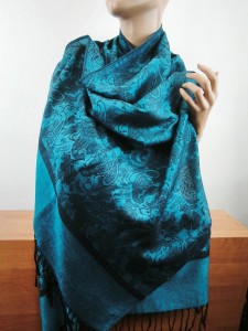 szal we wzory  JW 380304 jedwab/wis/wełna  mięsisty  lekki turkus morski