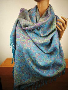 szal we wzory  JW 3802004 jedwab/wis/wełna  mięsisty we wzory turkus