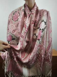 duży szal matowy wełna z wiskozą 004406  MJW-wn kwiaty