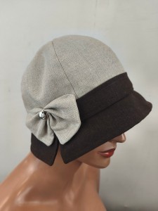 kapelusz len naturalny na podszewce  r.53-56 cm /   RB 0102605 beż brąz