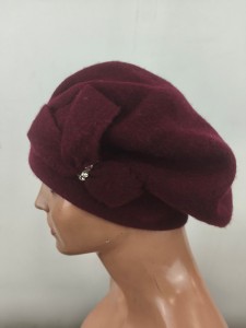 beret dzianinowy wełniany Cleo, na podwójnym spodzie /  rozm.uni / MCK 0025601 bordo