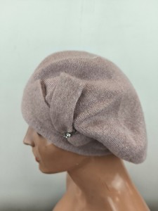 beret dzianinowy wełniany Cleo, na podwójnym spodzie /  rozm.uni / MCK 0785602 brudny róż melanż mdły