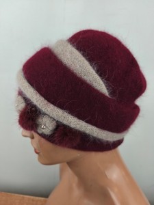czapka zimowa damska z angorką  ALICJA / 001249 ciepła bordo 