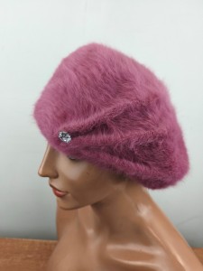   beret toczek czapka z angory wełniany  r.53-57 cm  / 1205574 brudny róż