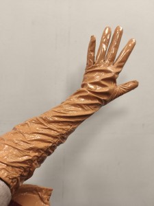 rękawiczki skórka naturalna długie 40 cm   / rozm.M / 0044609 BEŻ LAKIER