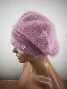 ciepła czapka obszerny beret wełna z angorą bez  r.uni  ADELLE 0117001 brudny róż
