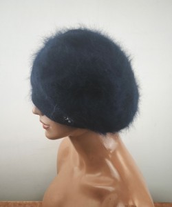 ciepła czapka obszerny beret wełna z angorą bez  r.uni  ADELLE 0117003 granat