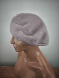 beret ciepła czapka wełna z angorą  r.uni  CARLA 0112502 brudny wrzos kamienny