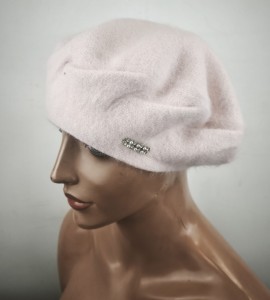 beret ciepła czapka wełna z angorą  r.uni  CARLA 0112503 puder róż świeży