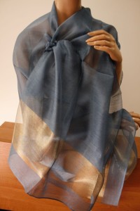 szal wizytowy niebieski-jeans JZ 9971  jedwabny szal  butikdominiki.pl